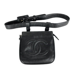 Chanel Coco Mark Waist Bag Lambskin Black Gold